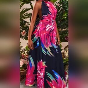 Floral Print Tie Backless A-line Dress
